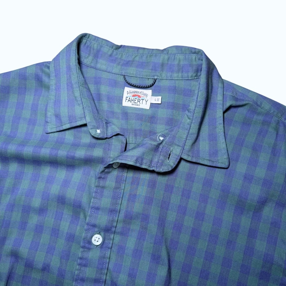 FAHERTY BRAND Men's Lg Blue Green Gingham Long Sleeve Button‎ Up Shirt Preppy
